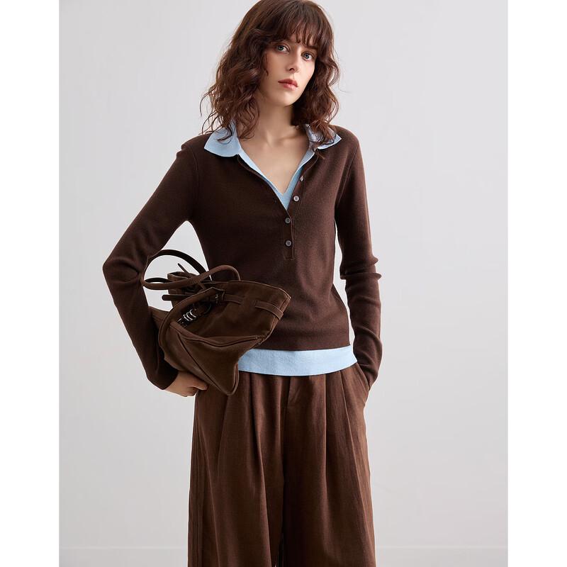 Demana Silk-Wool Blend Color-Block V-Neck Knit Top XL
