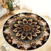 Gold Mandala Flower Round Rug Flannel Printed Carpet Boho Style Home Decor Cozy Soft Floor Mat Living Room Indoor Use