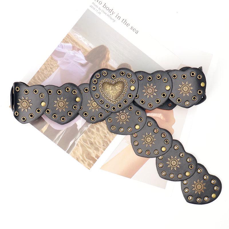 

Женский кожаный ремень в стиле Y2K ретро с вырезом в форме сердца - Европейский и американский стиль, универсальный пояс чёрный