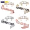 Bling Rhinestone Crystal Crown Tiara Birthday Anniversary Decoration Happy 18 21 30 40 50th Birthday Satin Sash Party Supplies