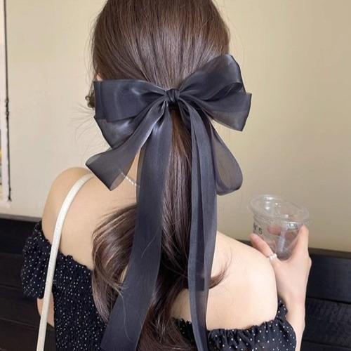 Ethereal Tulip Mermaid Iridescent Bow Hair Claw with Ribbon Tails Sweet Girl Pearlescent Color Fashion Shark Clip for Women