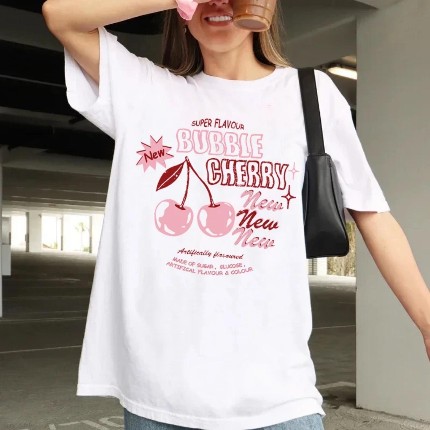 

Women Cute Vintage Cherry Fruit Print T-Shirts Retro Aesthetic Graphic Tees Cotton Loose Summer Y2k Grunge Tops Female Clothes XXXXXL