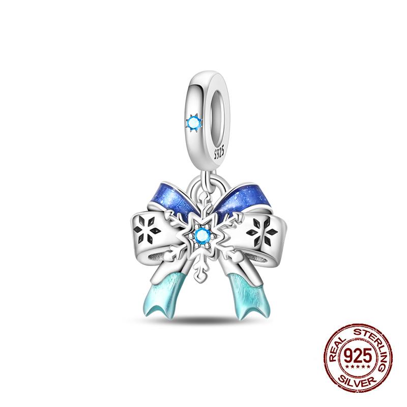 Original 925 Silver Charms Beads Winter Snowflake Snowman Igloo Penguin Pendants Fit Bracelet Charms Women Jewelry Gift