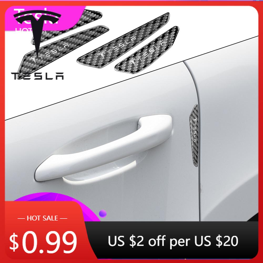 Car Sticker 2025 New Tesla 4PCS Carbon Fiber car Door Anti-collision Stickers Protective decal For Tesla Model 3 Model S X Model