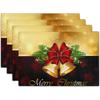 Merry Christmas Placemats Set Of 4, Winter Snowflakes Xmas Jingle Bell Red Bow Table Place Mats For Kitchen Dining Holiday