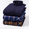 Thickened Long Sleeve Men's Shirt Winter Warm Elastic Fleece Lined One Piece Velvet Plaid Dad Clothes Middle Age Shirt