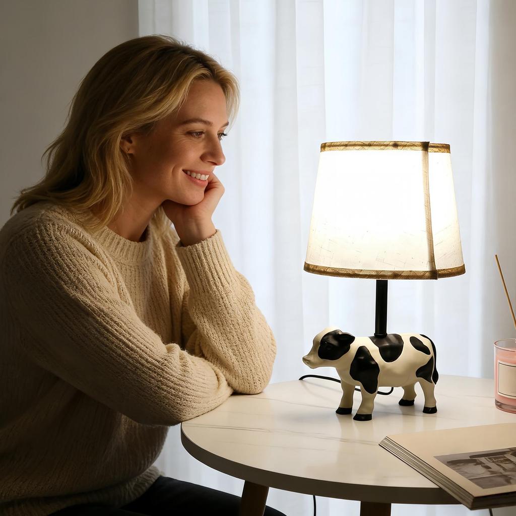 Animal Lamps USB-powered Night Light Western Rural Style Cute Cow Desk Lamp For Bedside Bedroom Kids Room Nursery Dorm Apartment