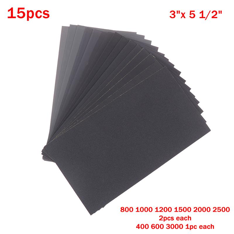 Comprehensive Abrasive Tools: 15/18pcs Sandpaper Kit, Wet-Dry Use, Various Grit 400-3000