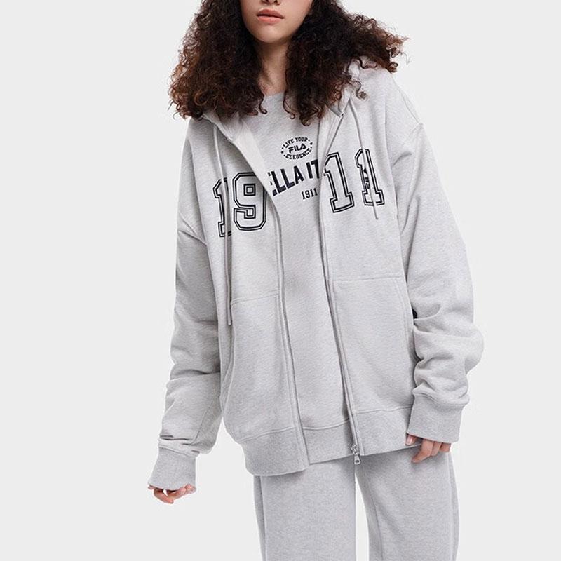 FILA Digital Letter Zipper Hoodie Jacket Unisex Jacket Ivory Gray F11U339501F-MG
