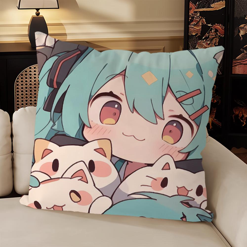 Klassischer Spielkissenbezug Sofa Wohnzimmer Schlafzimmer Kopfteil Rückenlehne Kissen Quadratisches Kissen H-Hatsune Mädchen M-Miku Nickerchenzeit