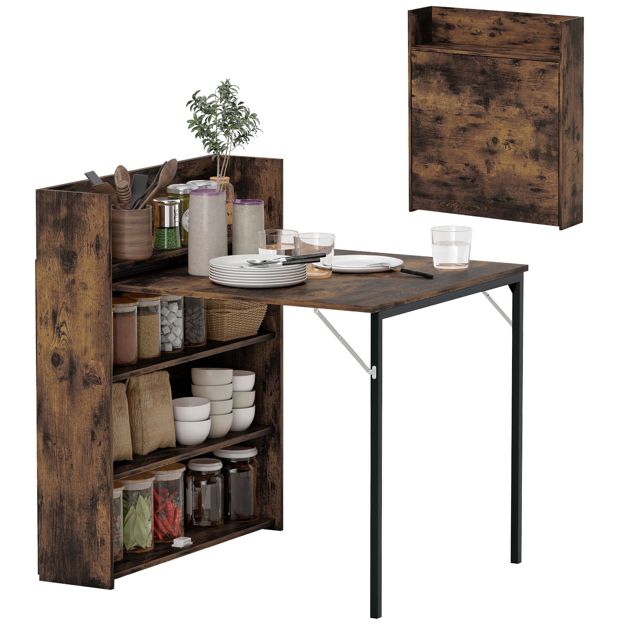 Folding Dining Table with Shelf, Industrial