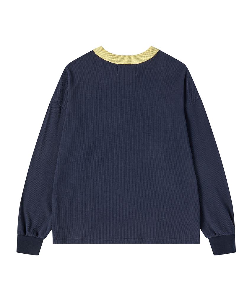 BEYOND CLOSET [Collection Line] Modern Art Stitch Long Sleeve Navy