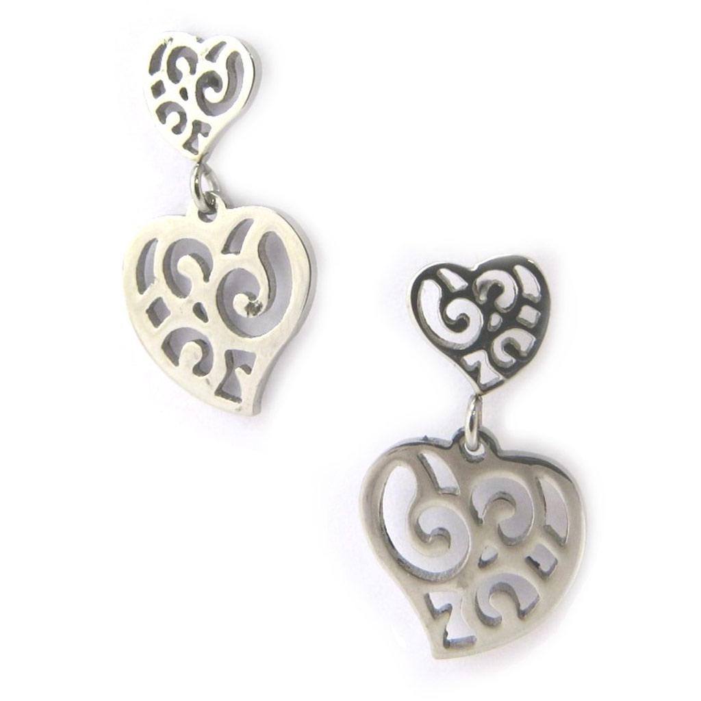 Les Trésors De Lily [M8811] - Silver 'Carmen' Steel Earrings (love) - 22x11 Mm
