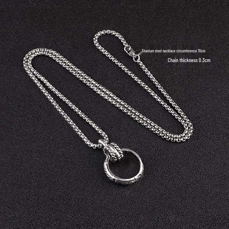 Six-Character Mantra Titanium Pendant: Retro Couple's Necklace with Luck-Turning Charm for Men