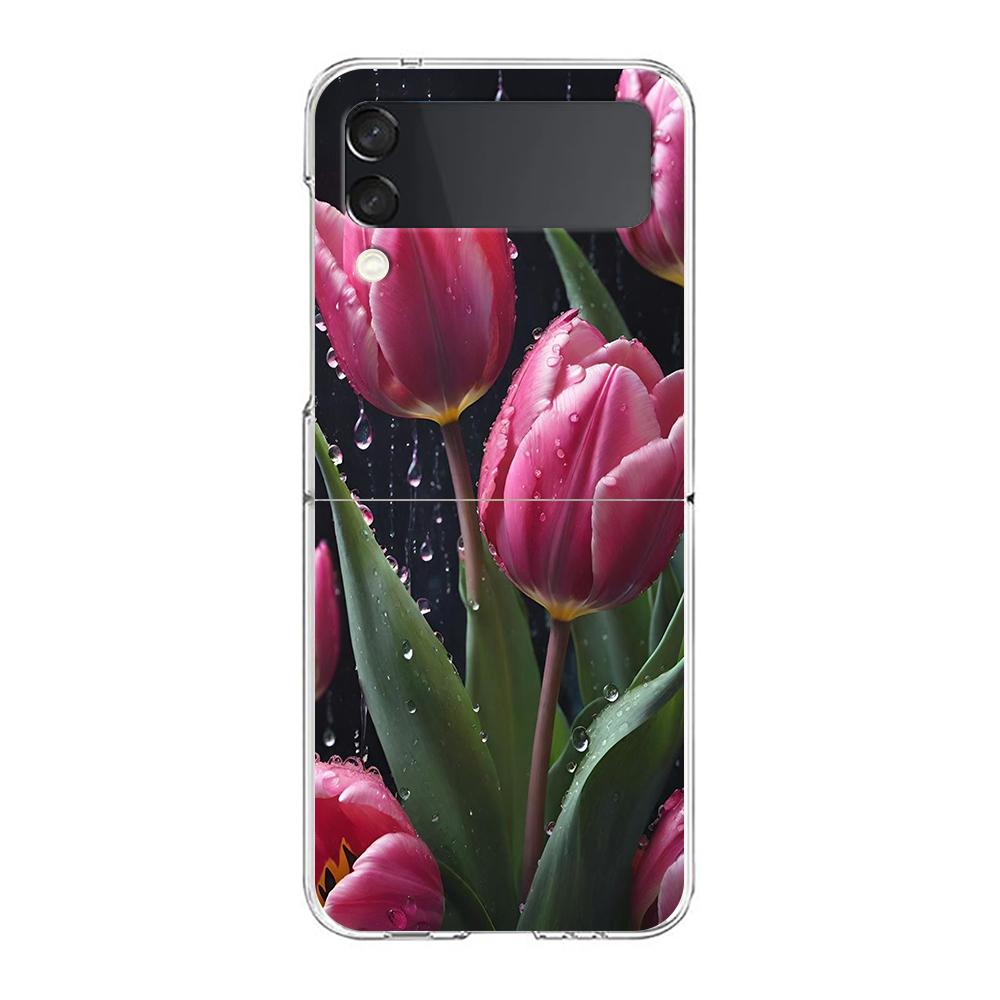 

Tulip Phone Cover For Samsung Galaxy Z Flip 6 5 4 Case Transparent For Samsung Z Flip 3 Hard PC Foldable Shell Fundas Capas Bags Z Flip 4