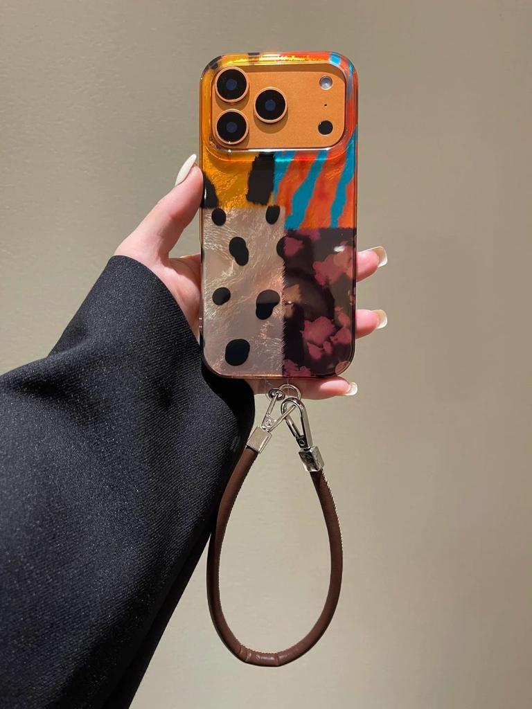 Retro vierfarbiges Leopardenmuster Nähte Handyhülle für IPhone 17 air 17pro 16 16pro 16promax 15 15promax 14 14pro 13 13pro 12