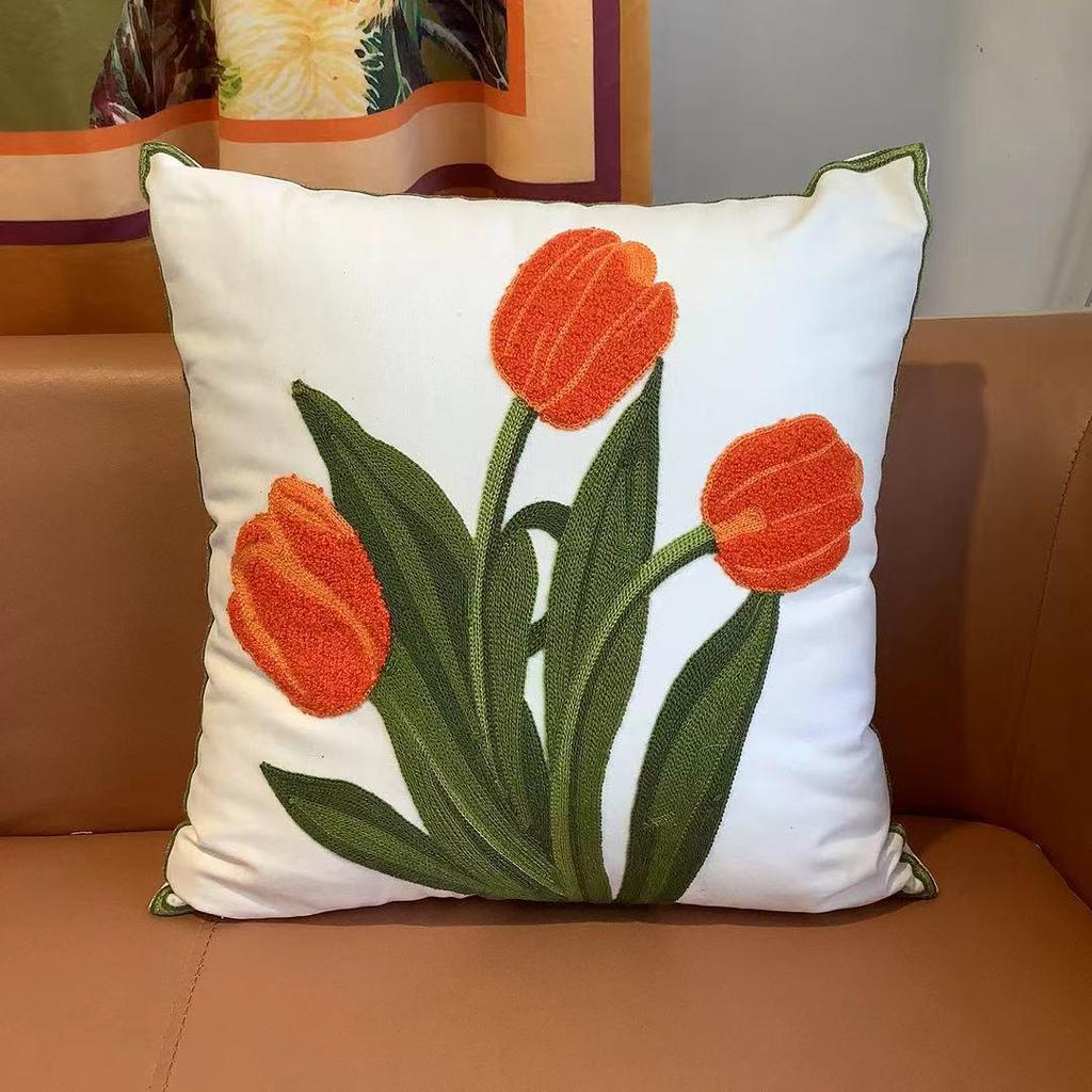 Kissenbezug mit Chenille-Stickerei: Sofa im pastoralen Heimstil, Dekokissen und Lendenstütze