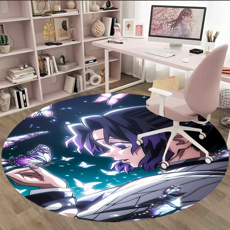 1pc Demon Slayer2 Print Round Carpet Chair Round Carpet Suitable for Bedroom Living Room Home Decorative Carpet