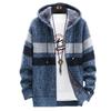 2024 Men's Colorblock Hooded Cardigan: Plus Velvet, Slim Fit, Trendy Plus Size Coat