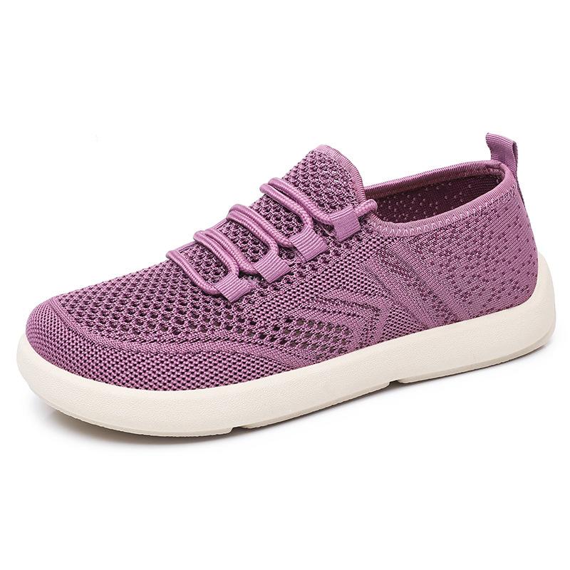 Shoes women's new flying woven casual shoes lightweight breathable single shoes 2025 soft sole comfortable simple lace-up mesh shoes