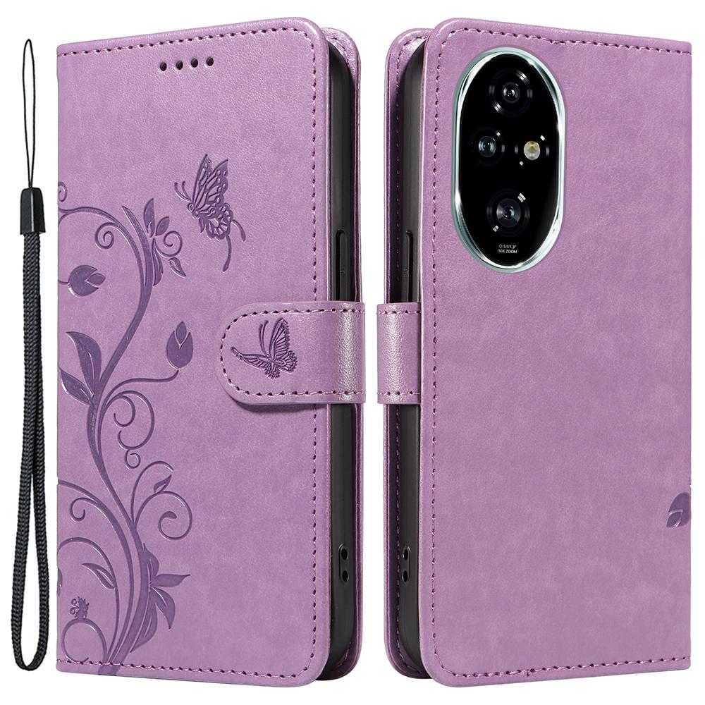 Für Honor 200 Pro 5G PU Lederhüllen Blumenmuster Brieftasche Ständer Handyhülle mit Riemen