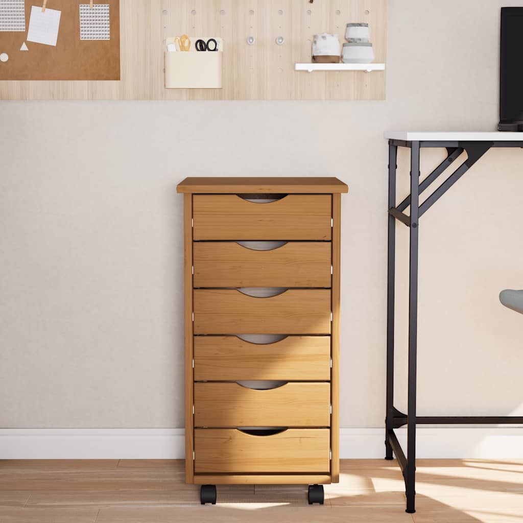 MOSS Mobile Drawer Cabinet in Honey Brown Solid Pine Wood