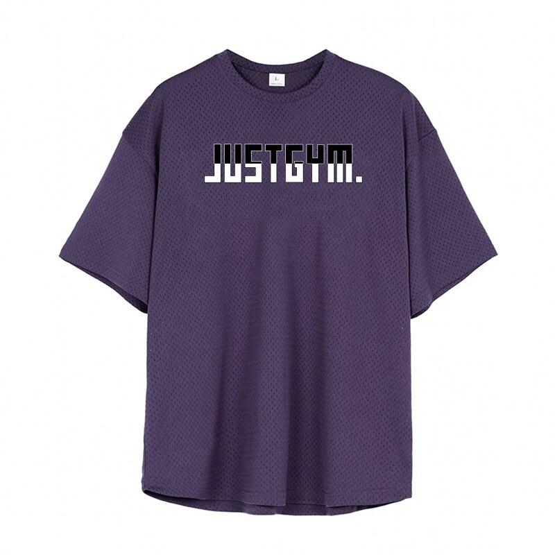 Muscleguys Pánská sportovní trička na kulturistiku s krátkým rukávem, letní volná síťovaná tílka, kulatý výstřih, potisk, poloviční rukáv, grafická trička