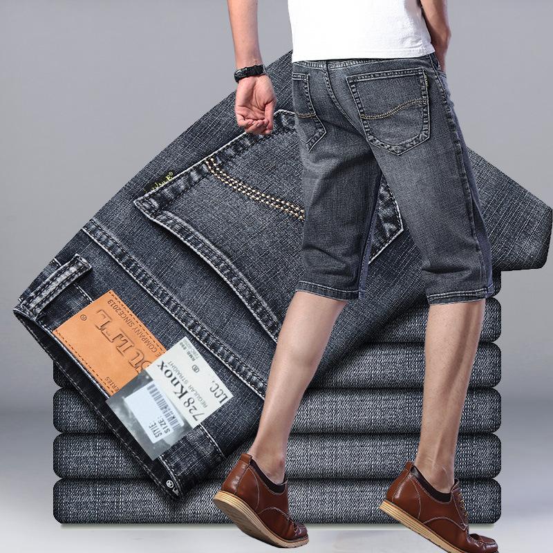 Pantaloncini in denim di seta ghiacciata da uomo, estivi, sottili, larghi, da indossare all'esterno, cinque nei pantaloni, sette pantaloni da marea dritti