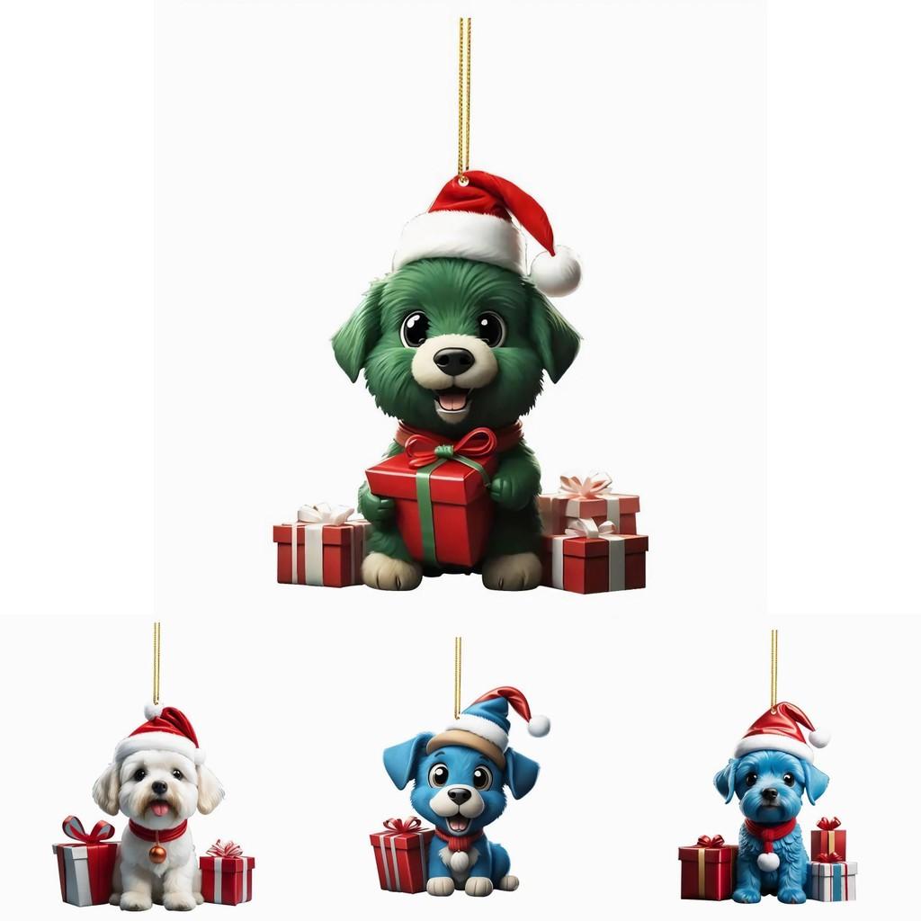 Christmas Dog Car Pendant Acrylic Ornament With Cartoon Style For Vehicle Decor
