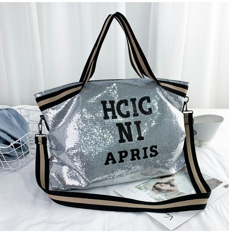 Large Capacity Sequin Travel Bag: Fashionable Letter Sports Yoga Shoulder Handbag