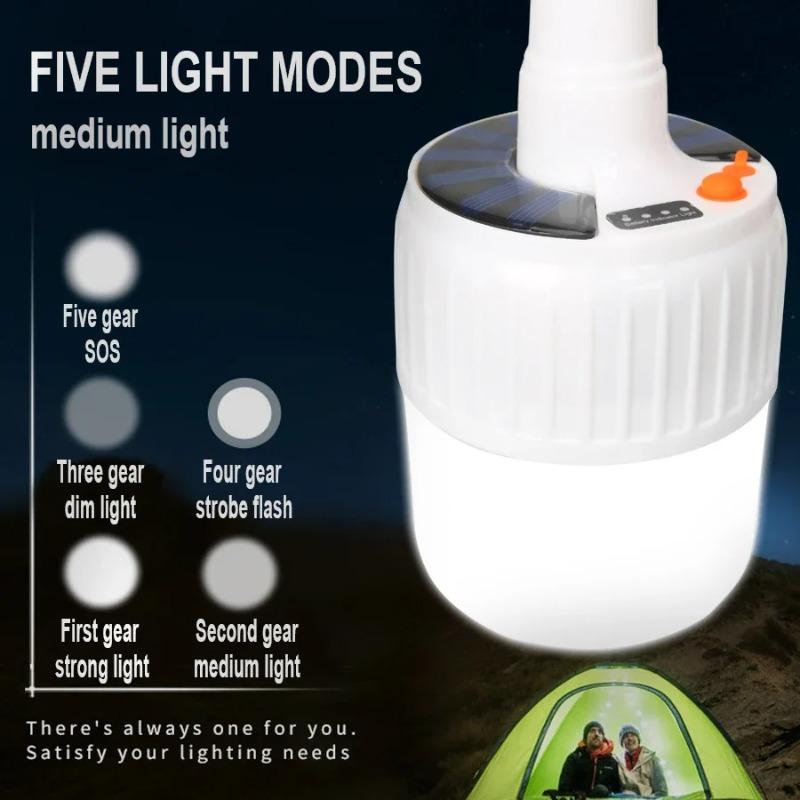 Solar Light Bulb 300W Camping Solar LED Light USB Rechargeable 5Lighting Modes Tent Hanging Bulb for Outdoor Hiking Emergency