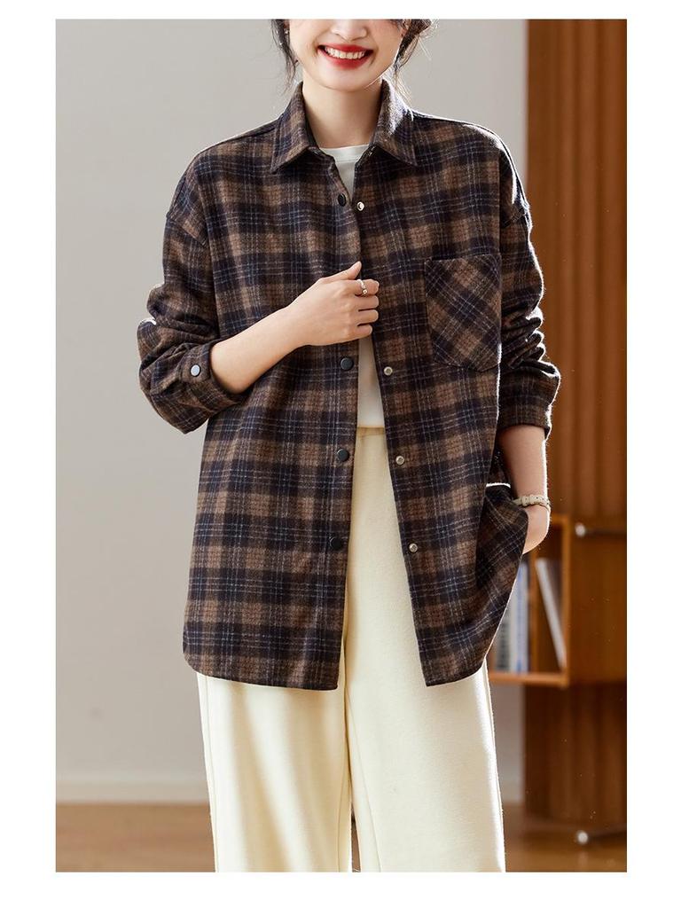 Women's Brushed Plaid Long Sleeve Shirt - Thickened & Warm, 2025 Autumn/Winter Collection