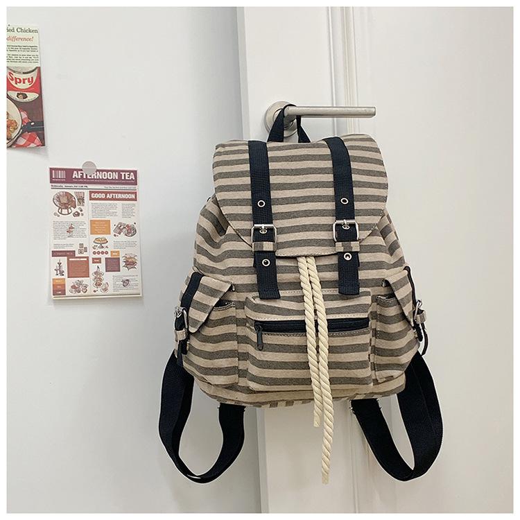 Korean Style Large Capacity Retro Striped Casual Backpack for Students