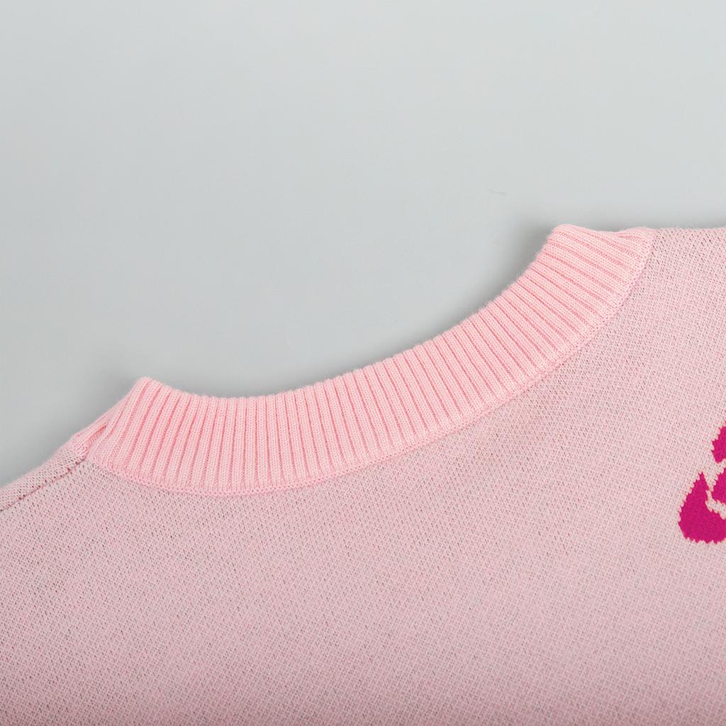 Autumn Winter Rose Print Sweater Women's Round Neck Loose Pullover Versatile Daily Comfortable Knitted Undercoat Top