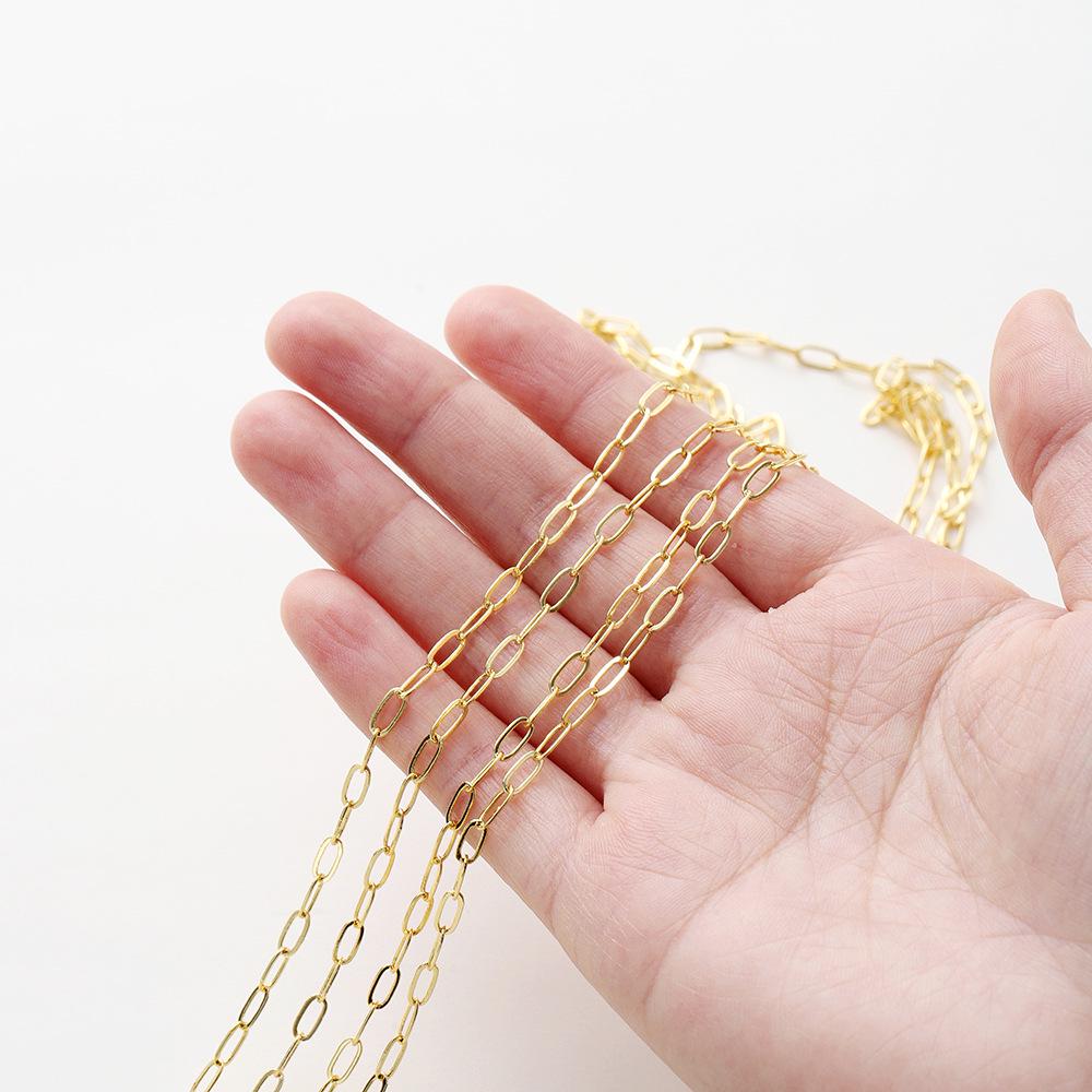 14k/18k pozlacený měděný řetízek s dlouhou životností barvy, masivní obdélníkový článek, pro výrobu DIY šperků, náhrdelníků