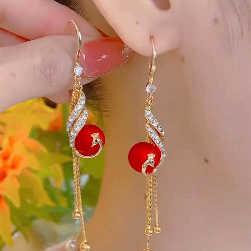 **Chinese Phoenix Pearl Tassel Earrings - Versatile Long Hook Jewelry**