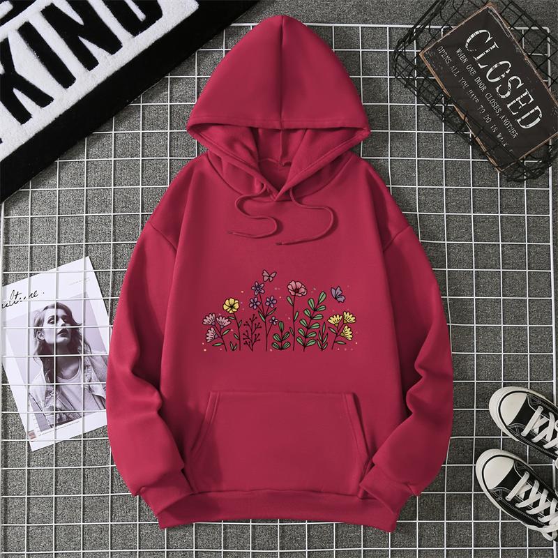 Rose Butterfly Impossible Letter Graphic Print Women Sweatshirt Fashion Hooded Loose Casual Hoodies Fleece Soft Clothing