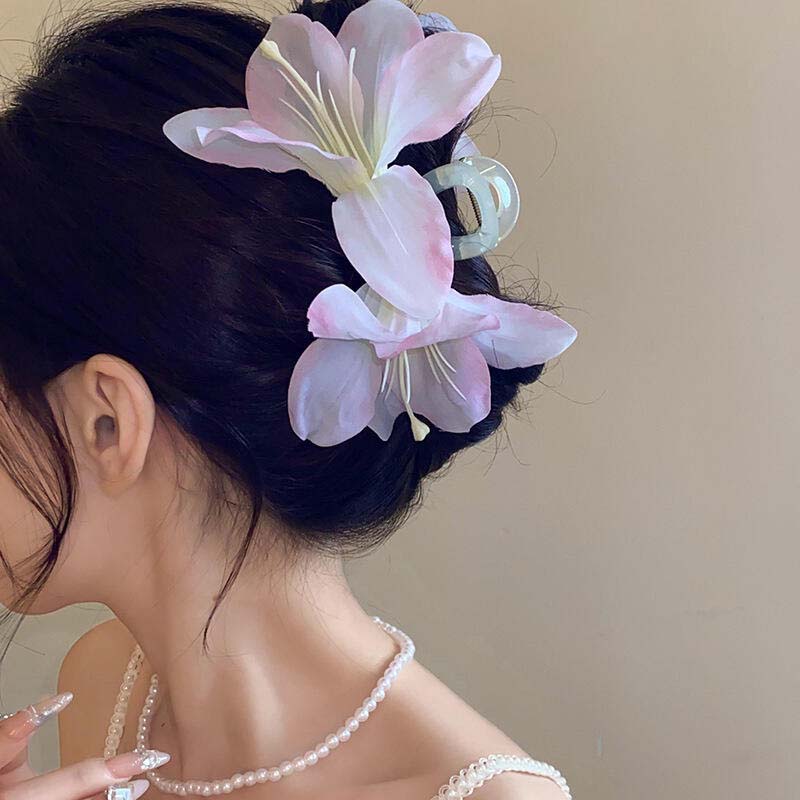 Korean Tie-dyed Lily Flower Hair Claws For Women Girl Sweet Double Sided Floral Shark Clip Hair Clips Crab Hair Accessories