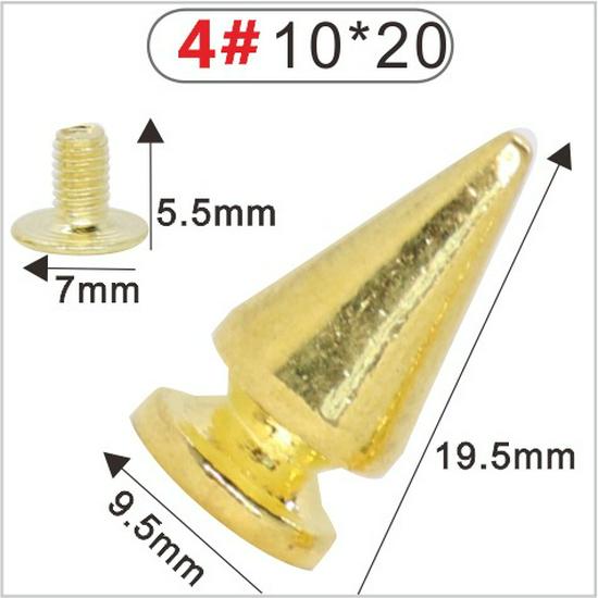 Punk Spike Alloy Bullet Rivet Horn Cone with Base Screw for Apparel, Bags, Shoes