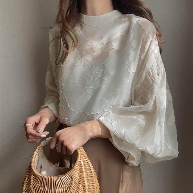 

Spring and Autumn Lace Chiffon Blouse for Women 2026 New Loose Elegant Casual Top one size абрикосовий