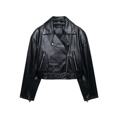 2026 Spring New European and American Cross-border Women's Clothing Shoulder Pads Leather Effect Locomotive Jacket W085 310548
