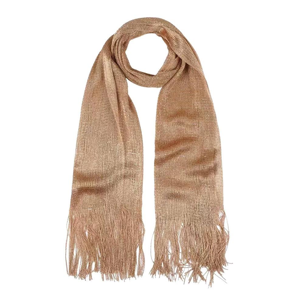 Sunscreen Lace Tassels Silk Scarf Bib Neck Cover Golden Silvery Shiny Scarves Thin Fashion Neck Warmer For Spring Summer Autumn