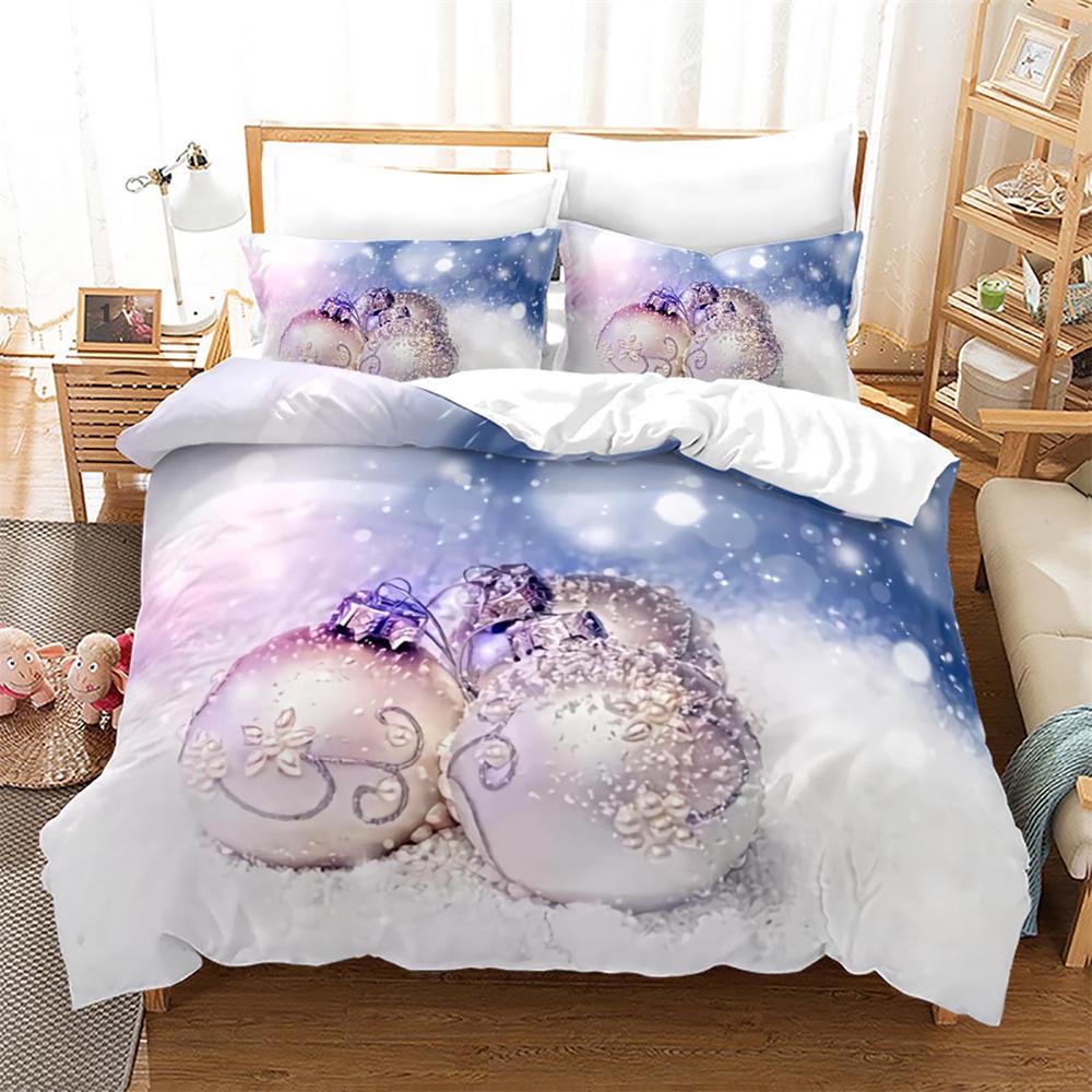 Christmas Duvet Cover Set King Size Snowflake Bells Pattern Festival Bedding Set Polyester Comforter Cover For Kids Boys Girls