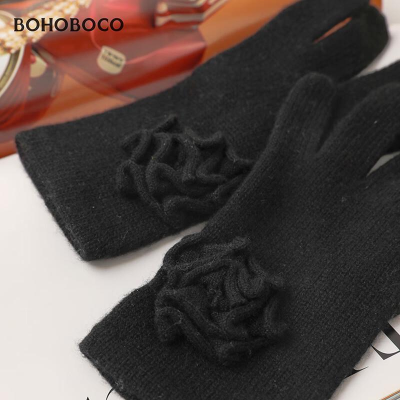 BOHOBOCO Women's 100% Cashmere Rose Pattern Winter Gloves