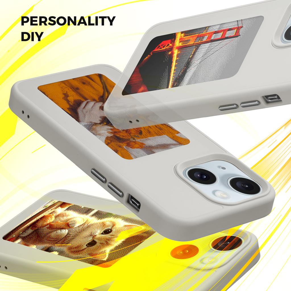 INKZONE For iPhone 13/14 Case PC+TPU 4-Color E Ink Case DIY Smart Display Customized Phone Cover