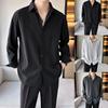 Ice Silk Black Shirt Men's Long-sleeved Spring Autumn New Drape Loose Jacket Casual Suit Trendy