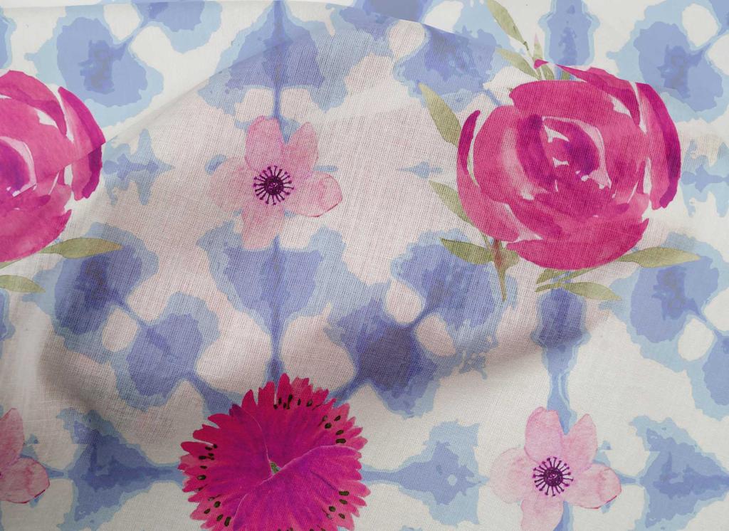 oneOone Baumwoll-Popeline Lavendelblau Stoff Floral Shibori Bastelprojekte Dekostoff Bedruckt Meterware 42 Zoll