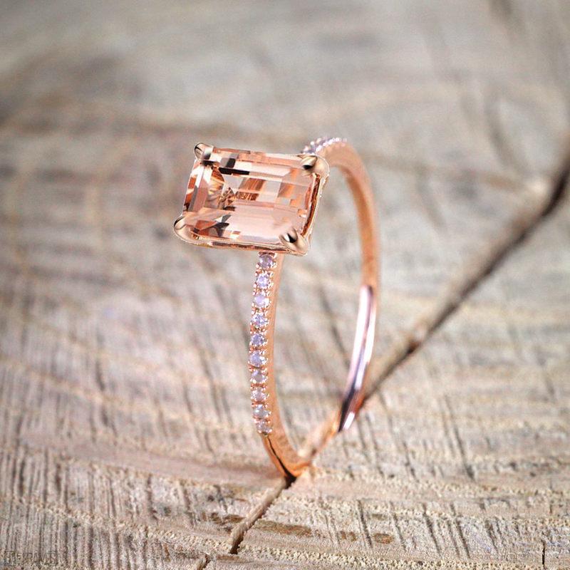Plated with 18K Rose Gold Diamond Engagement Ring Delicate Micro Zircon Rings