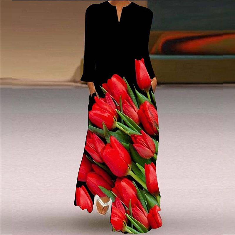 Long Sleeve Dress Classical Beauty Pattern Print Dress Stage Show Performance Wear Travel Photography Clothes