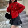 Red Christmas Themed Sweater Women's Long Sleeved Threaded Pullover Loose Casual Women's Chic Top Clothing